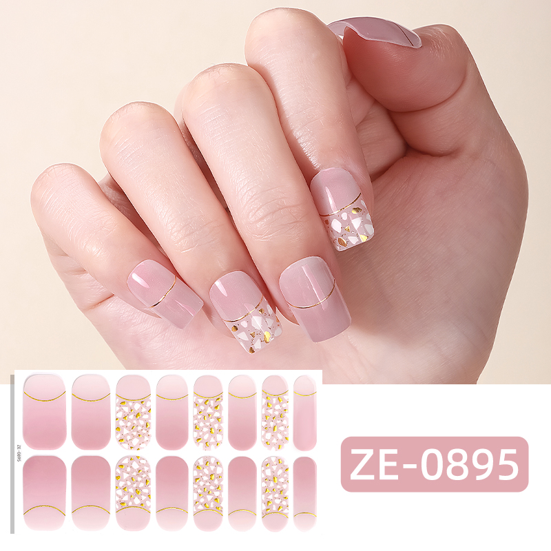 Full Cover Adhesive - 16Tips Pink Glitter Full Cover Nail