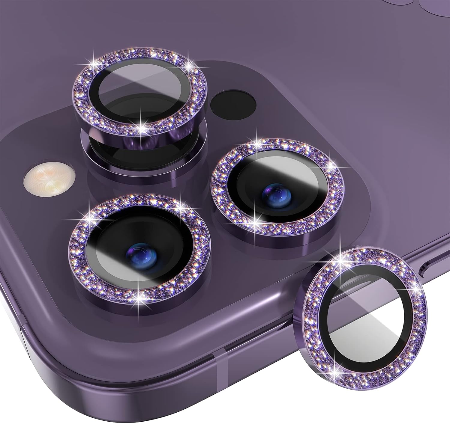 Tempered Glass Screen 9H - 1Set Bling Glitter Purple Camera Lens