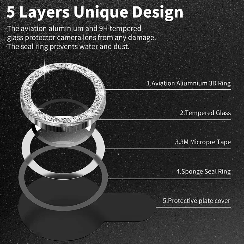 Shiny Diamond Metal Ring Camer - Tempered Glass Screen 9H review and price