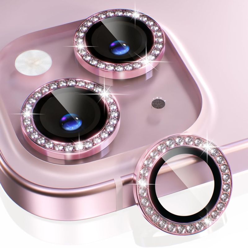 1PC Pink Glitter Diamond Camer - Tempered Glass Screen 9H review and price