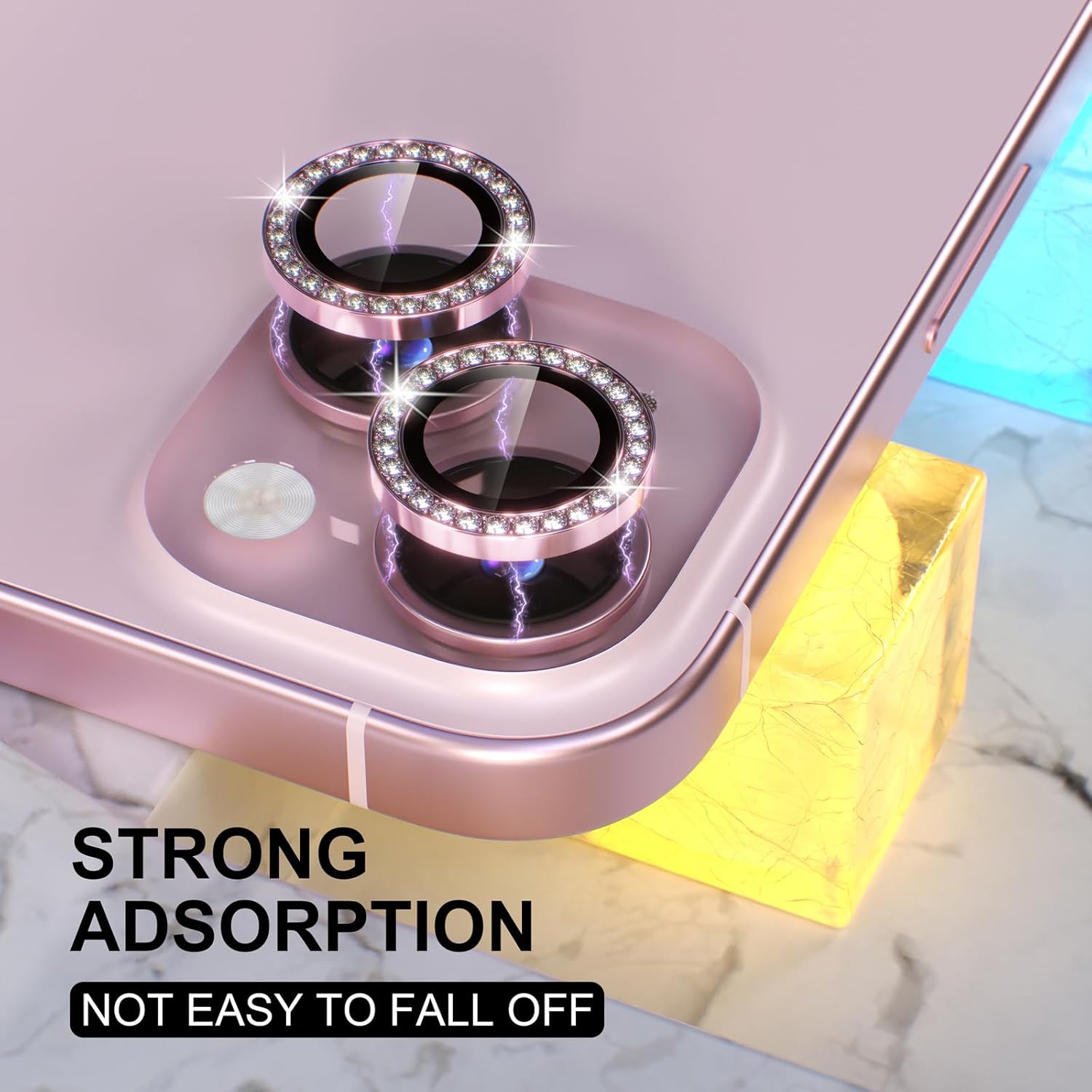 1PC Pink Glitter Diamond Camer - Tempered Glass Screen 9H review and price