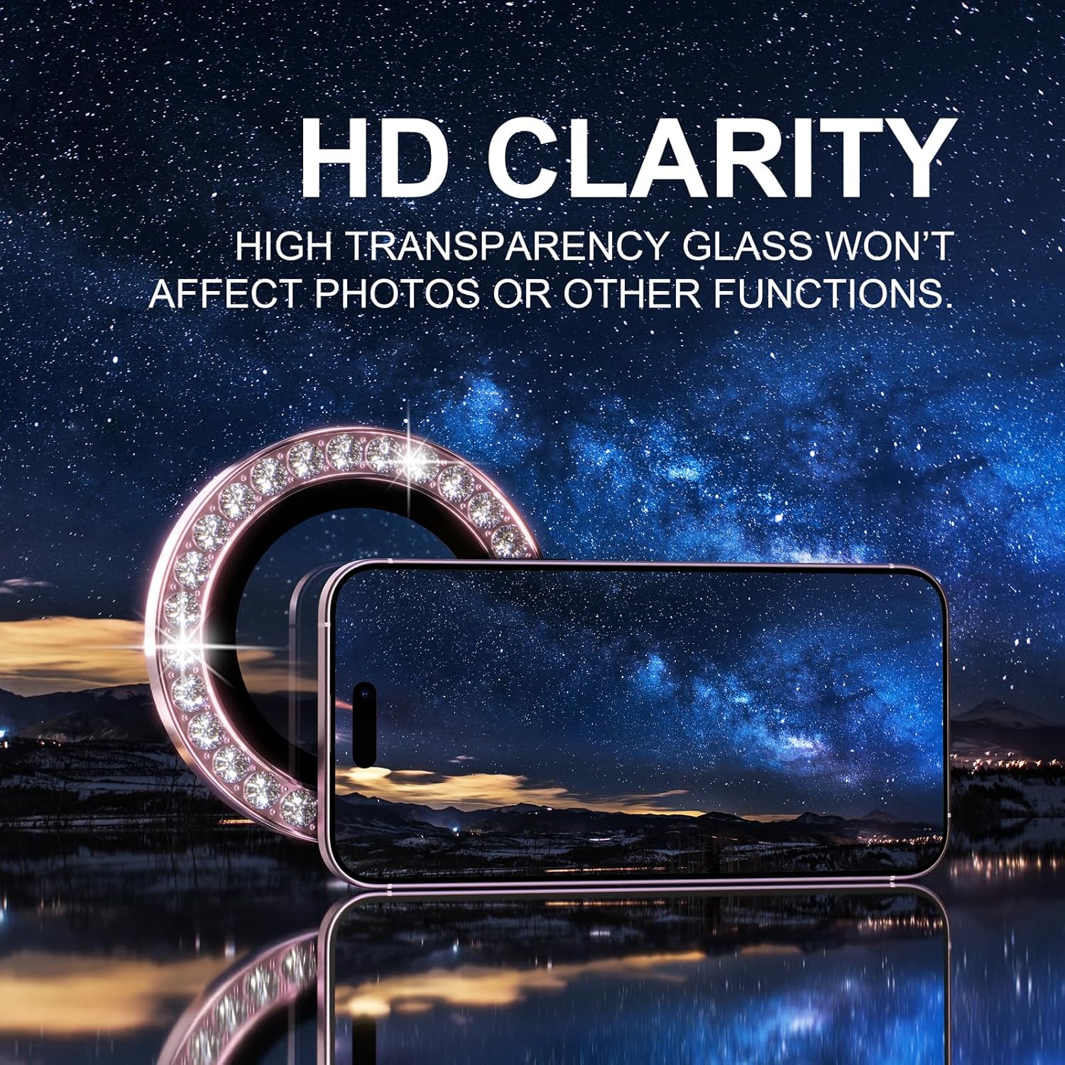 1PC Pink Glitter Diamond Camer - Tempered Glass Screen 9H review and price