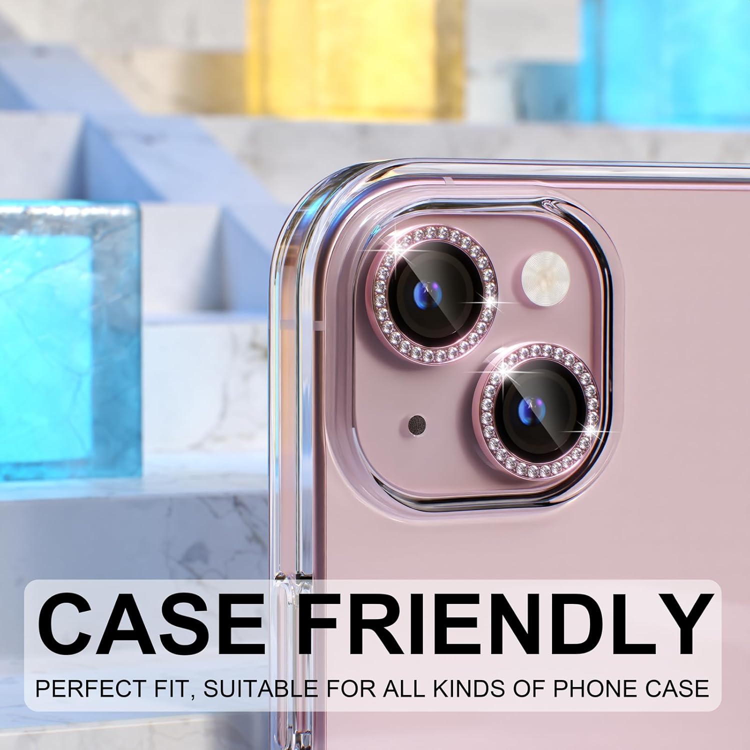 1PC Pink Glitter Diamond Camer - Tempered Glass Screen 9H review and price